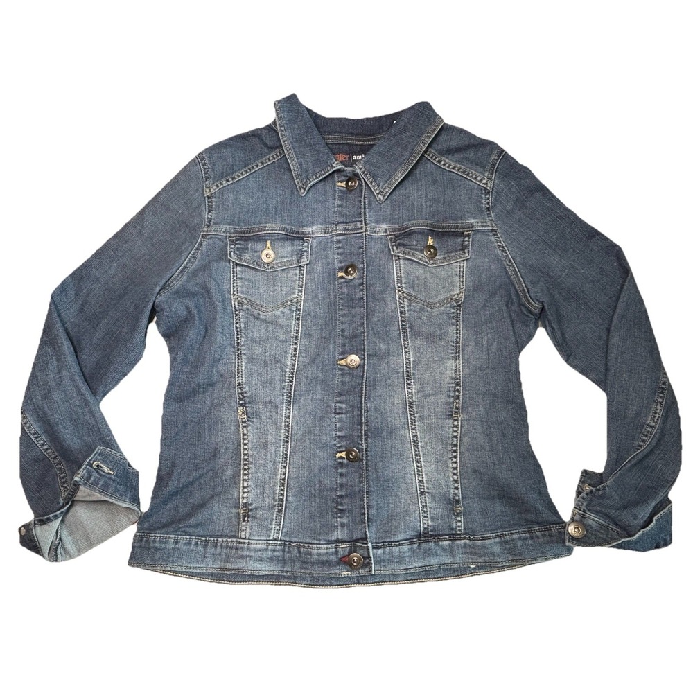 Wrangler Authentics Denim Jacket Womens XL Blue Stretch Trucker 10ZFWJ1A8